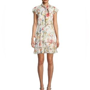 EUC Alice + Olivia Leslie Tie-Neck Floral-Print Silk Ruffle Tiered Dress Size 6